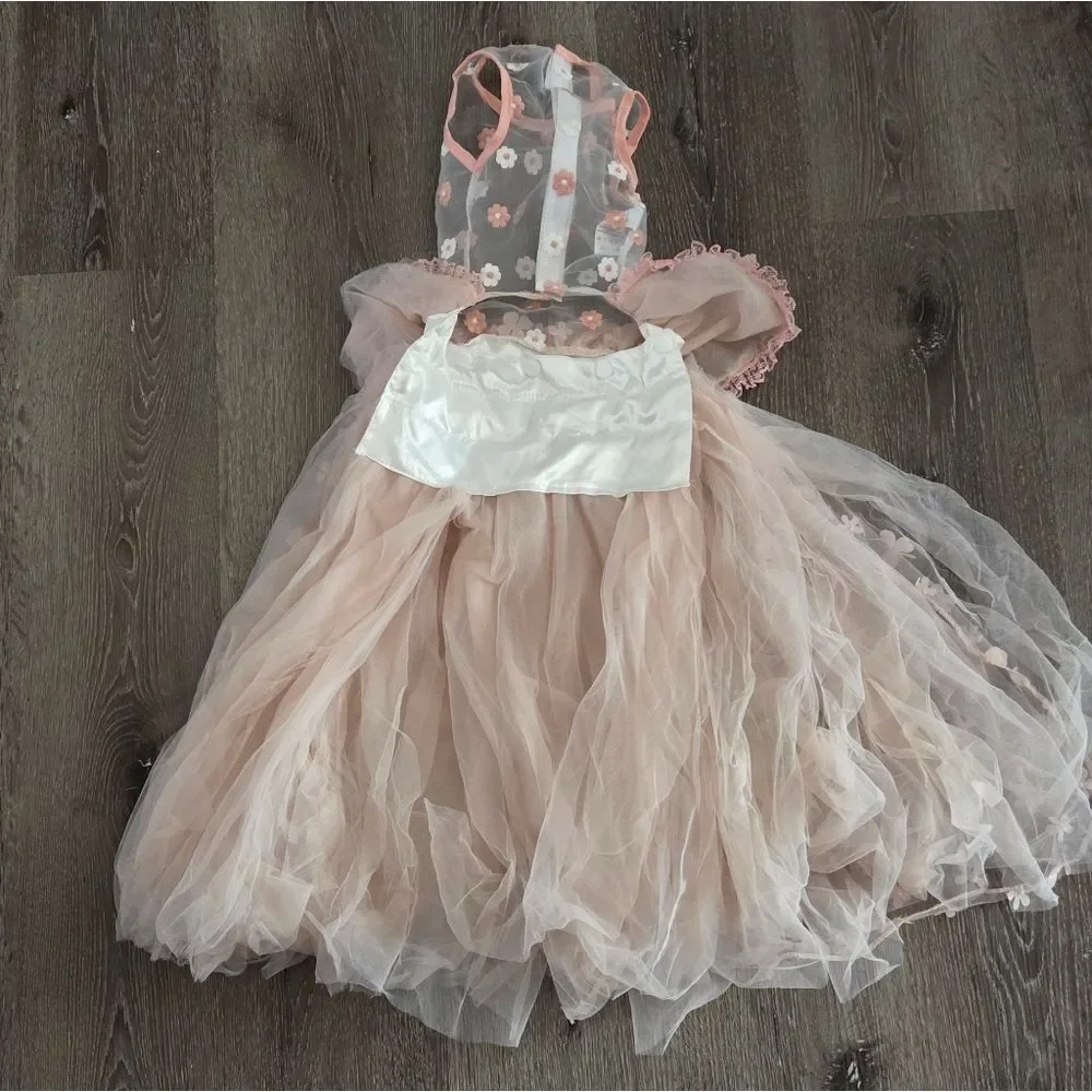 Pet Wedding Tulle Dress, Detachable Floral Dog Gown Large
